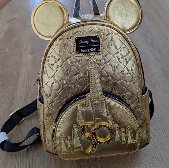 NWT Loungefly Disney World 50th Anniversary Gold Mini Backpack - Picture 3 of 12